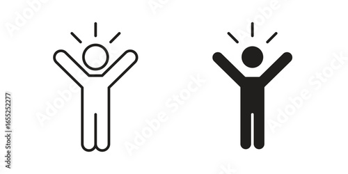 Person Icon Celebrating Success, Isolated on White Background