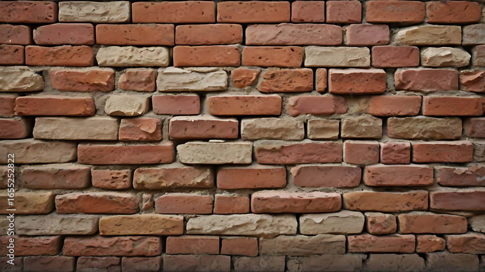 Fototapeta premium Old brick wall with a rough texture and weathered look in daylight