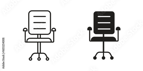 Office Chair Icons in Line and Solid Styles Isolated on White Background
