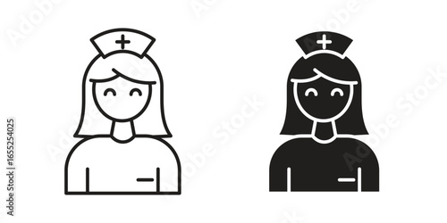 Nurse Icons in Line and Solid Styles, Isolated on White Background
