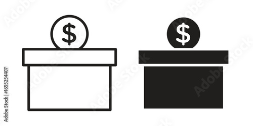 Donation Box Icons in Line and Solid Styles Isolated on White Background