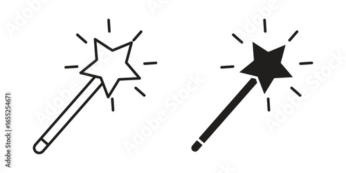 Magic Wand Icons in Line and Solid Styles, Isolated on White Background