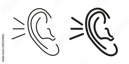 Two Ears Listening to Sound Waves, Isolated on White Background