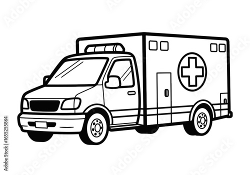 A Simple Black and White Drawing of a Modern Medical Emergency Vehicle Ready to Respond to Urgent Calls Providing Essential Life Support Services