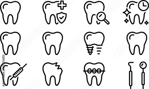 Dental tooth teeth dentist dentistry oral care hygiene implant checkup protection treatment clinic vector silhouette