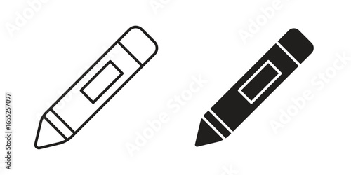 Crayon Icons in Line and Solid Styles Isolated on White Background