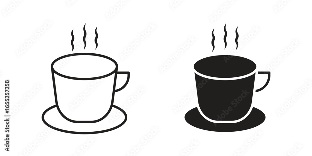 Obraz premium Coffee Cup Icons in Line and Solid Styles Isolated on White Background