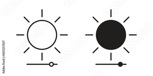 Brightness Control Icons with Slider, Isolated on White Background