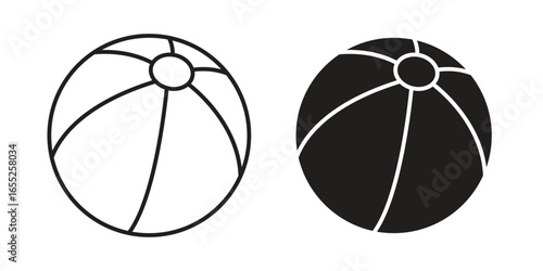 Beach Ball Icon Set in Black and White, Isolated on White Background