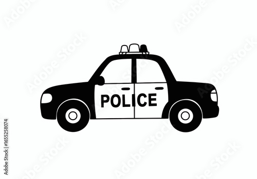 A Classic Black and White Police Car with Red and Blue Lights on Top Ready for Action Protecting the City streets