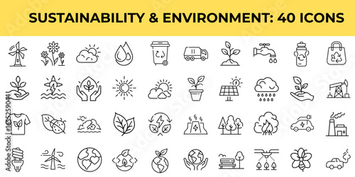 Sustainability and Environment set icons in flat design style  