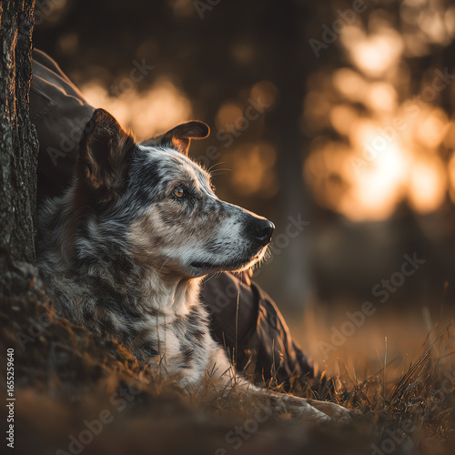 Intimate Moment Between Dog and Human Under a Tree