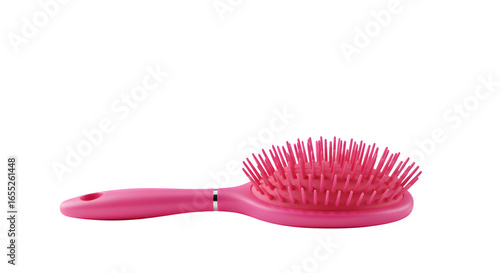 Pink hairbrush isolated on white background.