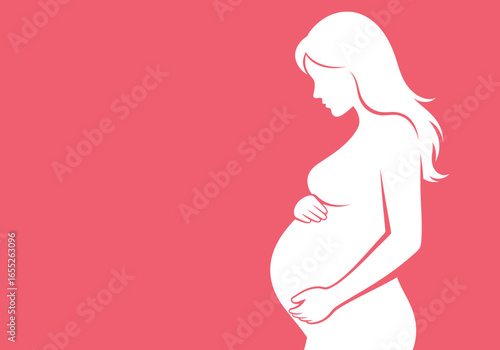 A Beautiful Silhouette of a Pregnant Woman Holding Her Belly Symbolizing Motherhood and Expectation of New Life in a Soft Pink Background