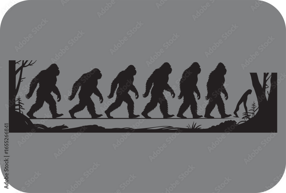 Obraz premium Bigfoot evolution silhouette graphic depicting the progression of the legendary creature through time