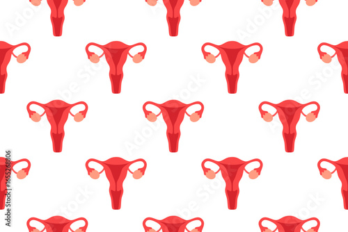Seamless medical pattern with human uterus anatomy on white background