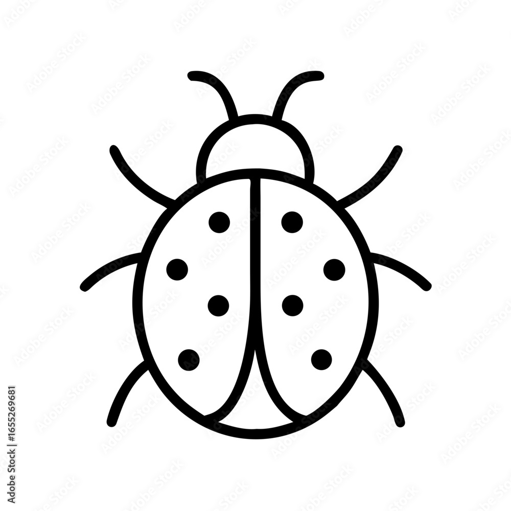 Obraz premium Simple graphic showing a ladybug with spots and antennae in a minimalist black outline style design