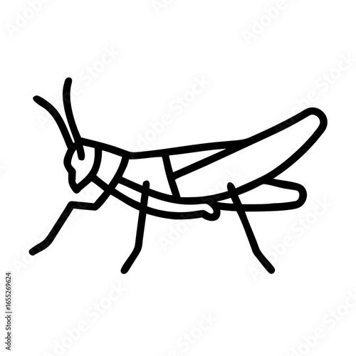 Simple outline drawing of a grasshopper with long legs and antennae in a side profile view image