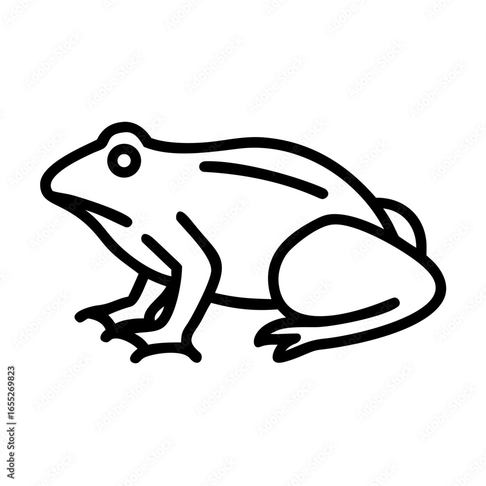 Naklejka premium Simple outline drawing of a frog in profile with defined legs and a smooth body shape creating a design 100