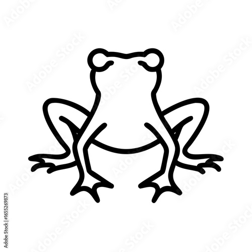 A simple outline drawing of a frog with its legs splayed out and a smooth, rounded body shape is shown