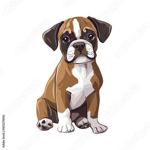 Boxer Puppy Portrait: An adorable boxer puppy sits attentively, its expressive eyes and endearing pose capturing the essence of canine charm.