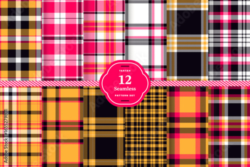 Butterscotch, Almost Black, White and Pink Red seamless pattern set of 12