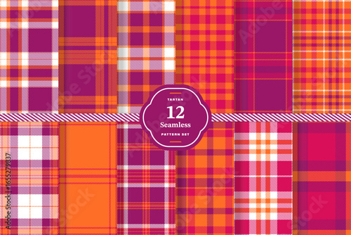 Orange, Cerise, White and Red Violet seamless pattern set of 12