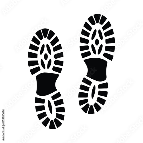 Boot, shoe print Patterns Vector.  Muddy boot prints. Shoe prints Isolated on white background.