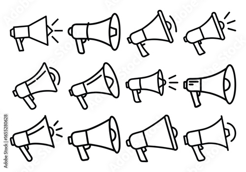 Vector art of set of megaphone icons for advertising