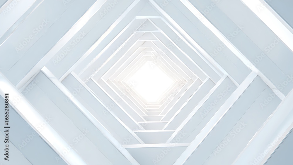 Fototapeta premium Geometric Pattern Tunnel With Bright Light at the End
