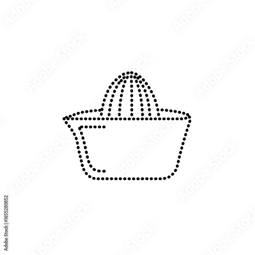Dotted outline icon of a citrus juicer, minimalist design in black on white background, modern kitchen concept for culinary or food services