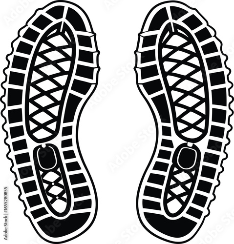 Boot, shoe print Patterns Vector.  Muddy boot prints. Shoe prints Isolated on white background.