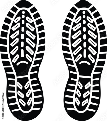 Boot, shoe print Patterns Vector.  Muddy boot prints. Shoe prints Isolated on white background.