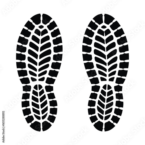 Boot, shoe print Patterns Vector.  Muddy boot prints. Shoe prints Isolated on white background.