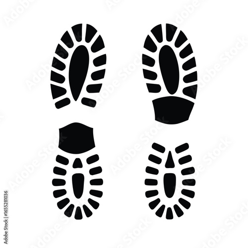Boot, shoe print Patterns Vector.  Muddy boot prints. Shoe prints Isolated on white background.