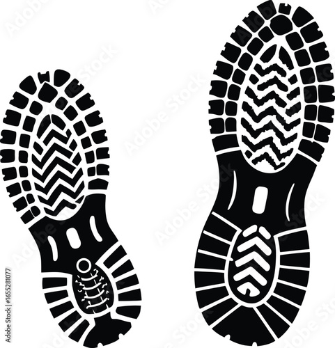 Boot, shoe print Patterns Vector.  Muddy boot prints. Shoe prints Isolated on white background.