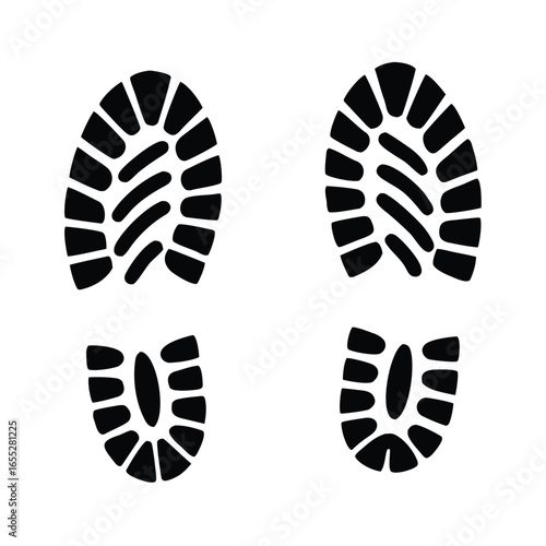 Boot, shoe print Patterns Vector.  Muddy boot prints. Shoe prints Isolated on white background.