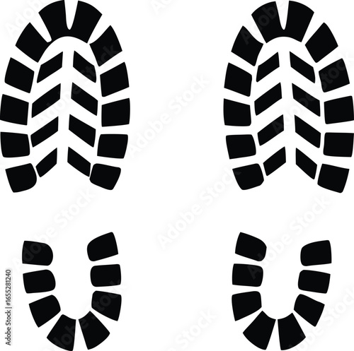 Boot, shoe print Patterns Vector.  Muddy boot prints. Shoe prints Isolated on white background.