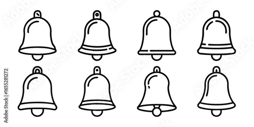 Vector art of collection of eight hand drawn line art bell icons