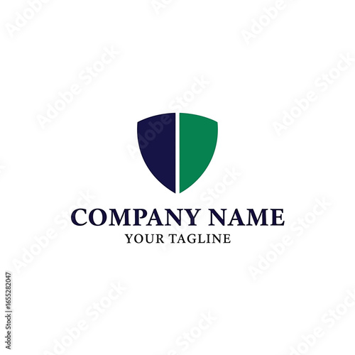Free Download A simple logo design featuring a shield divided into two colored halves with company text. - GFXLoad