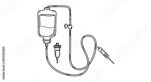 Object iv drip illustration vector for medical treatment intravenous therapy saline solution line art drawing design vector