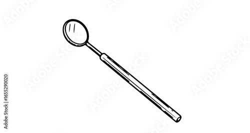 Object dental mirror illustration for dentist tools and oral hygiene equipment in black and white vector drawing vector