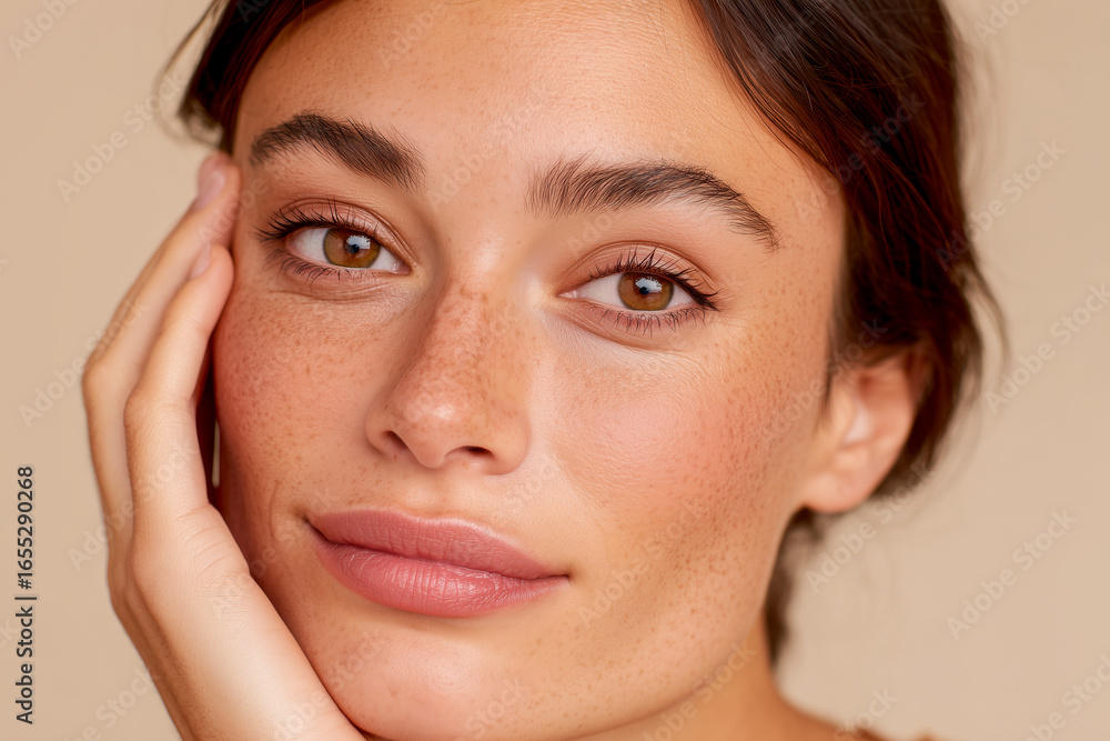 Beauty portrait of a young woman with perfect healthy skin and natural freckles Beauty portrait of a young woman with perfect healthy skin and natural freckles