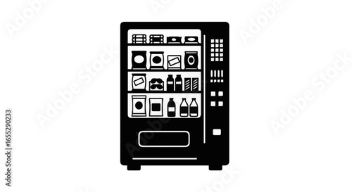 Object vending machine vector illustration of automated retail black and white snack and drink dispenser design vector
