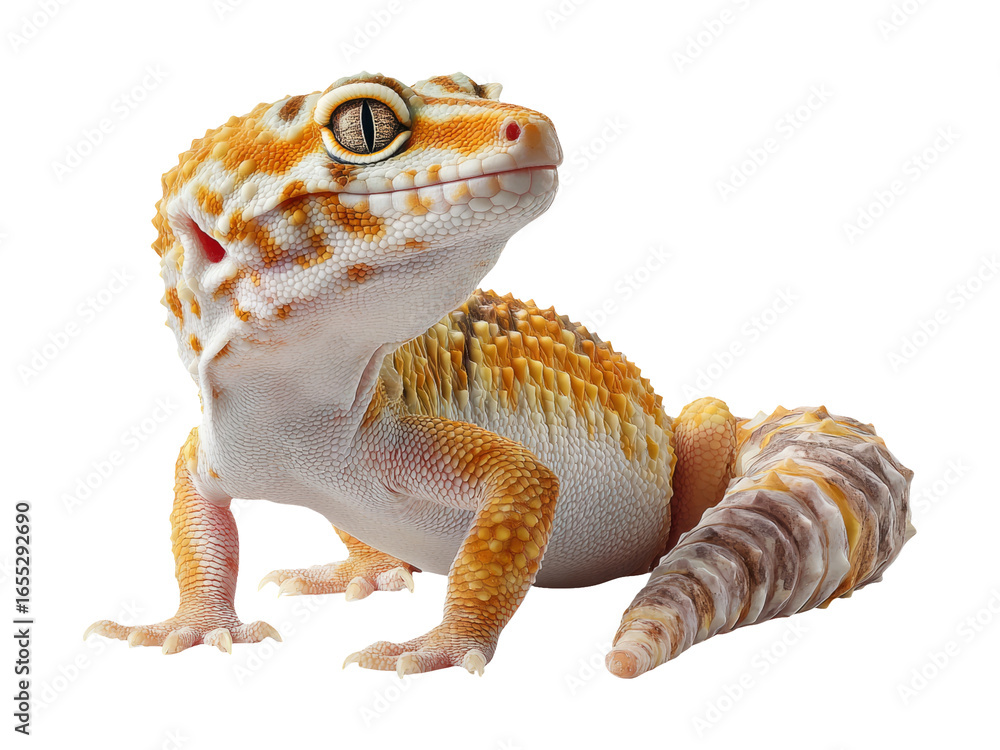 Naklejka premium Detailed View of Colorful Gecko on Transparent Background