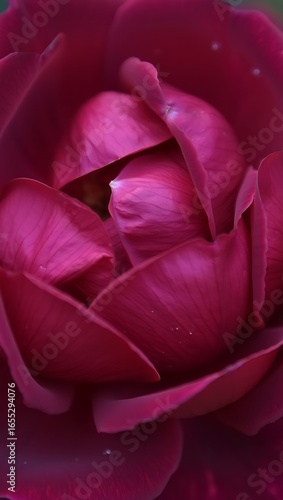 Close-up Macro View of Rich Deep Red Rose Petals Unfolding