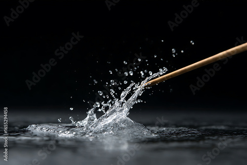 outdoor recreation, close-up of fly fishing, with a sparkling rod and lure in a water splash