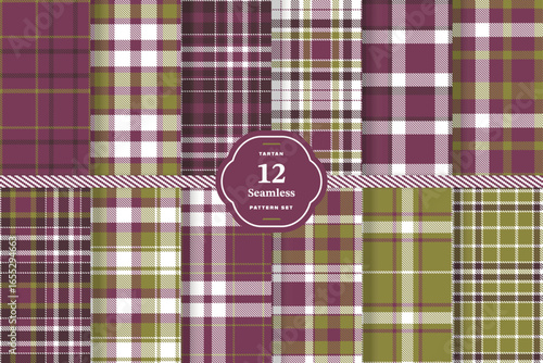 White, Dark Mauve and Drab seamless pattern set of 12