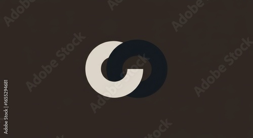 A minimalist abstract image of two interlocking shapes, one dark and one light, creating a strong, clean graphic contrast. The shapes are simple, geometric forms that fit together perfectly.