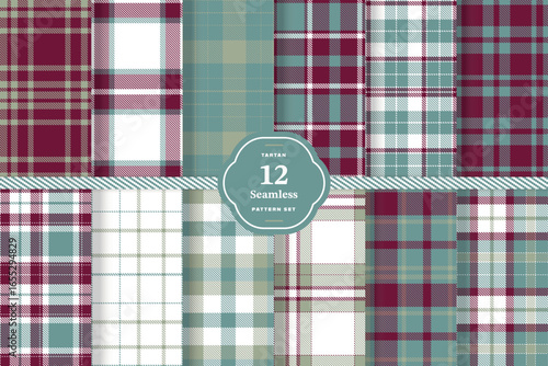 Greyish Teal, Merlot, White and Cement seamless pattern set of 12